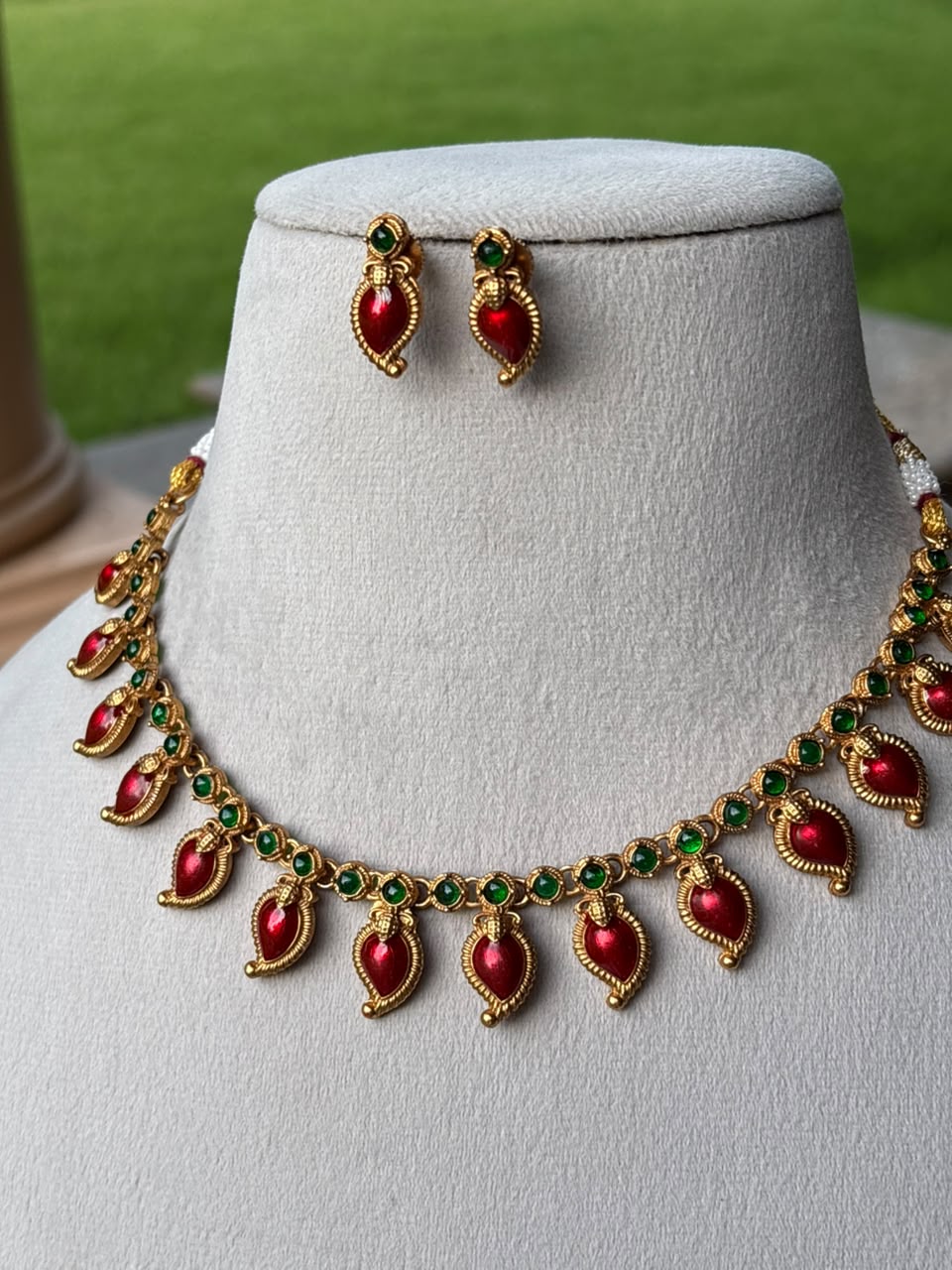N0247 Traditional Red Manga Mango motif Palaka Necklace