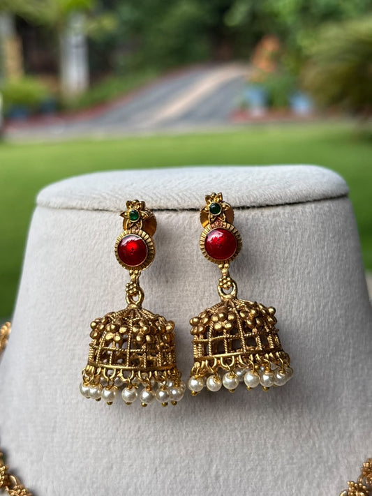 N0253 Premium Look Red Enamel Palaka Necklace with Earring