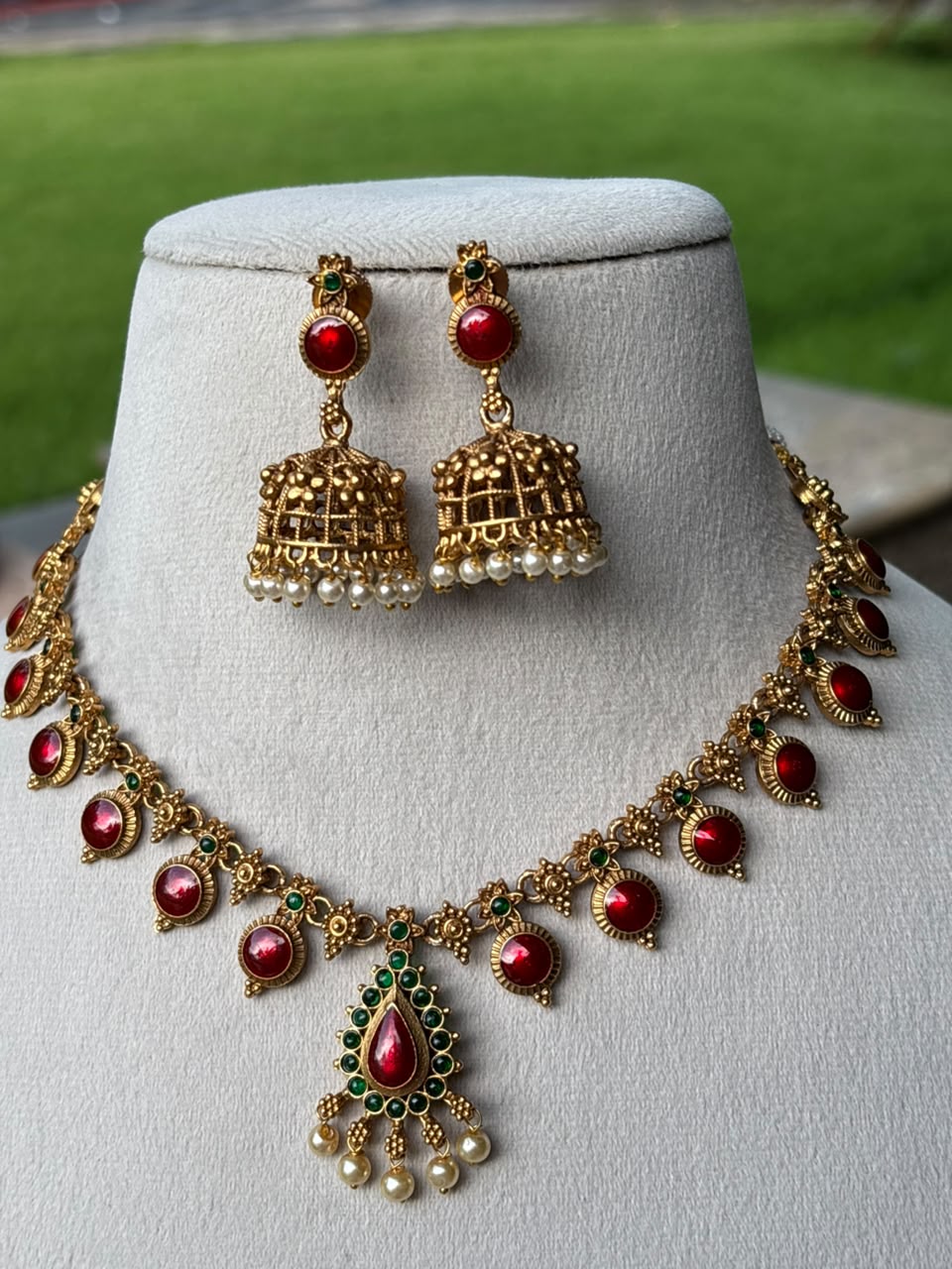 N0253 Premium Look Red Enamel Palaka Necklace with Earring