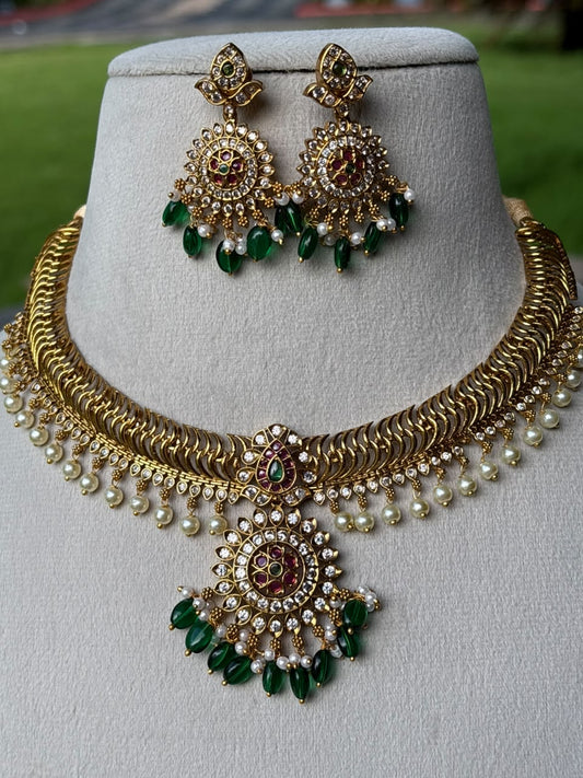 N0242 Premium Quality Floral Pattern Jelabi Necklace with Earring