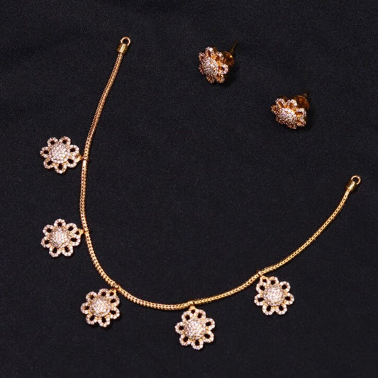 Premium Quality Cute Daisy Flower AD White stone necklace N0009-CR44