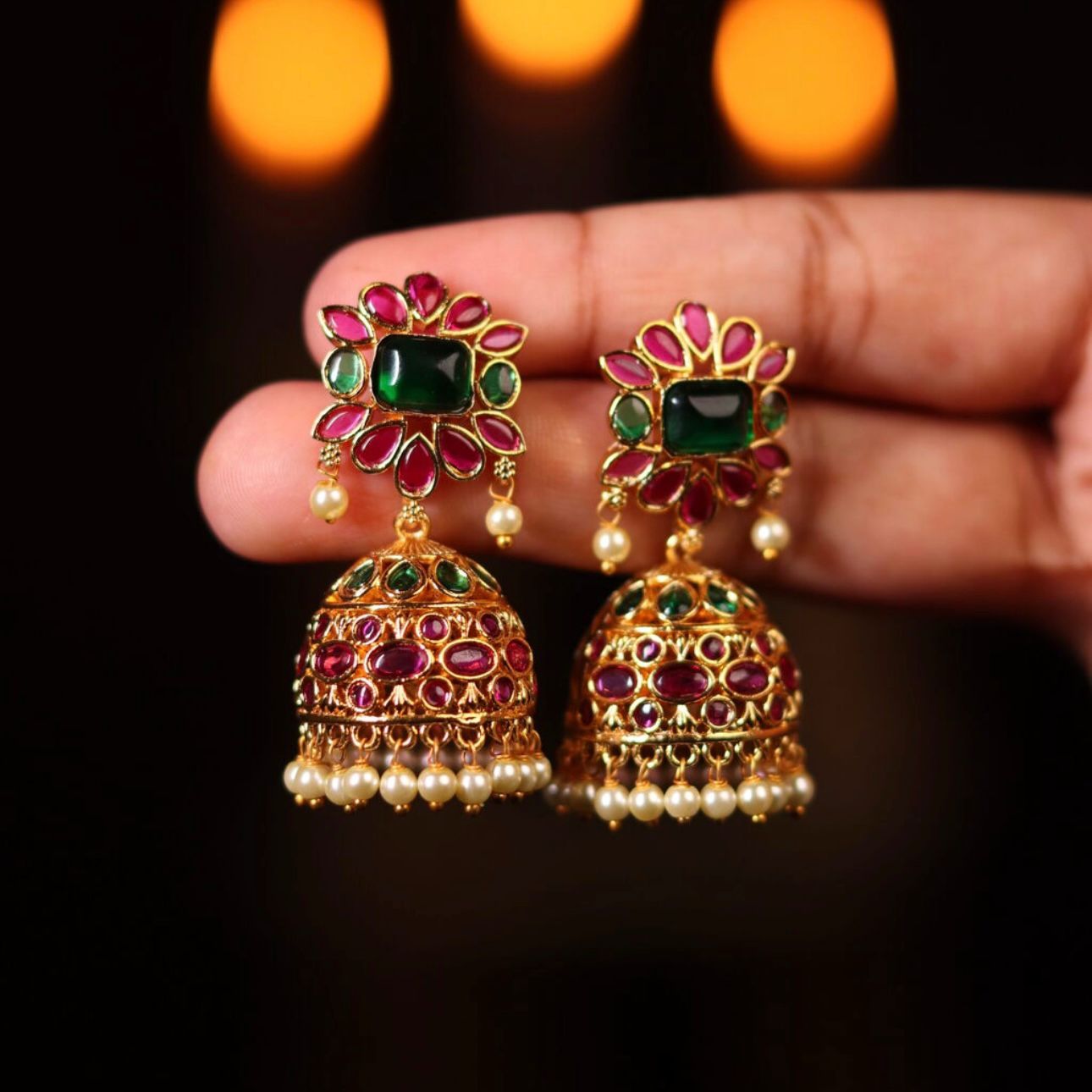 Real Kemp Stone Jhumka J002-CR61