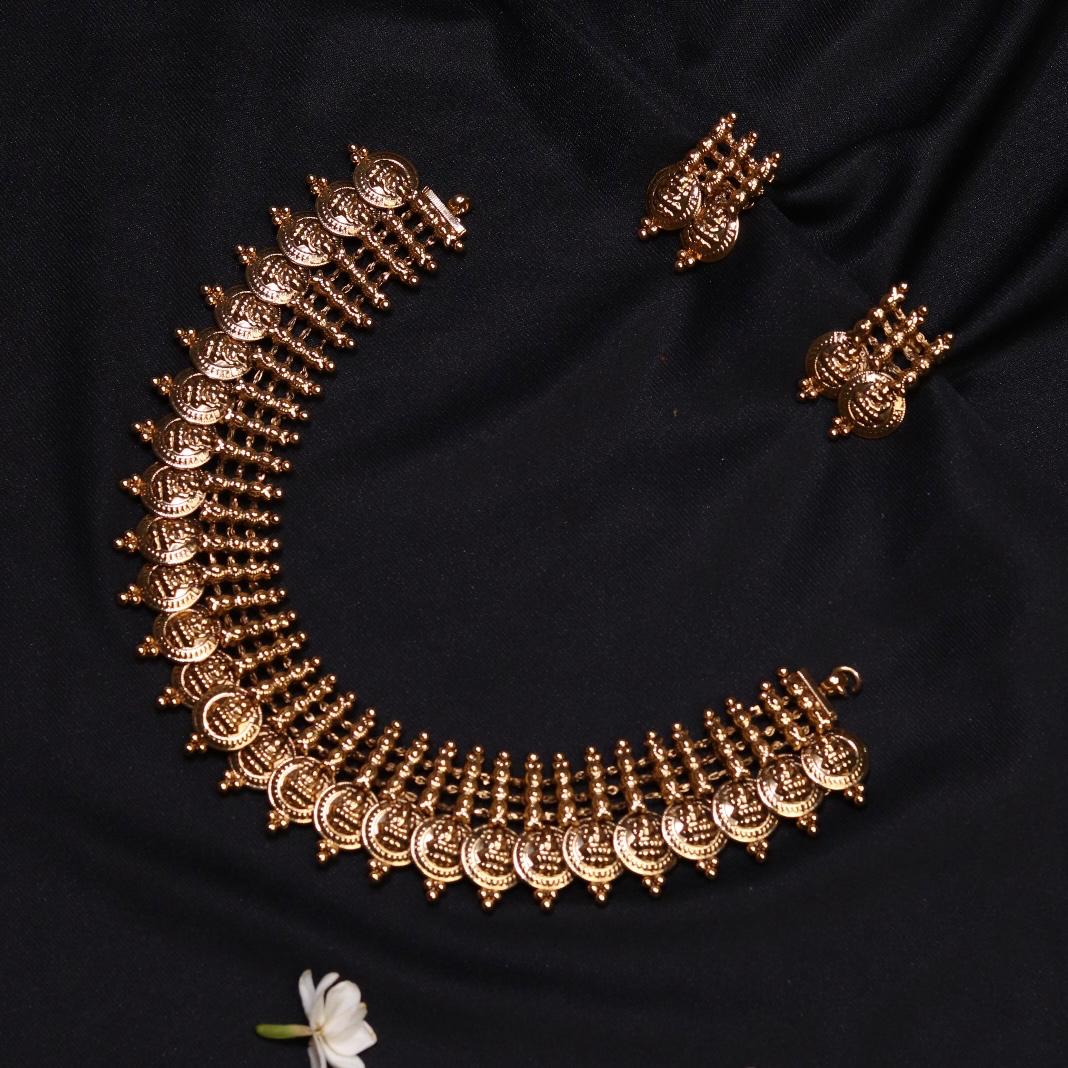 Premium Quality Antique polish kasu mala Brass base metel Lakshmi coin necklace Kasumalai - N0014-CR149