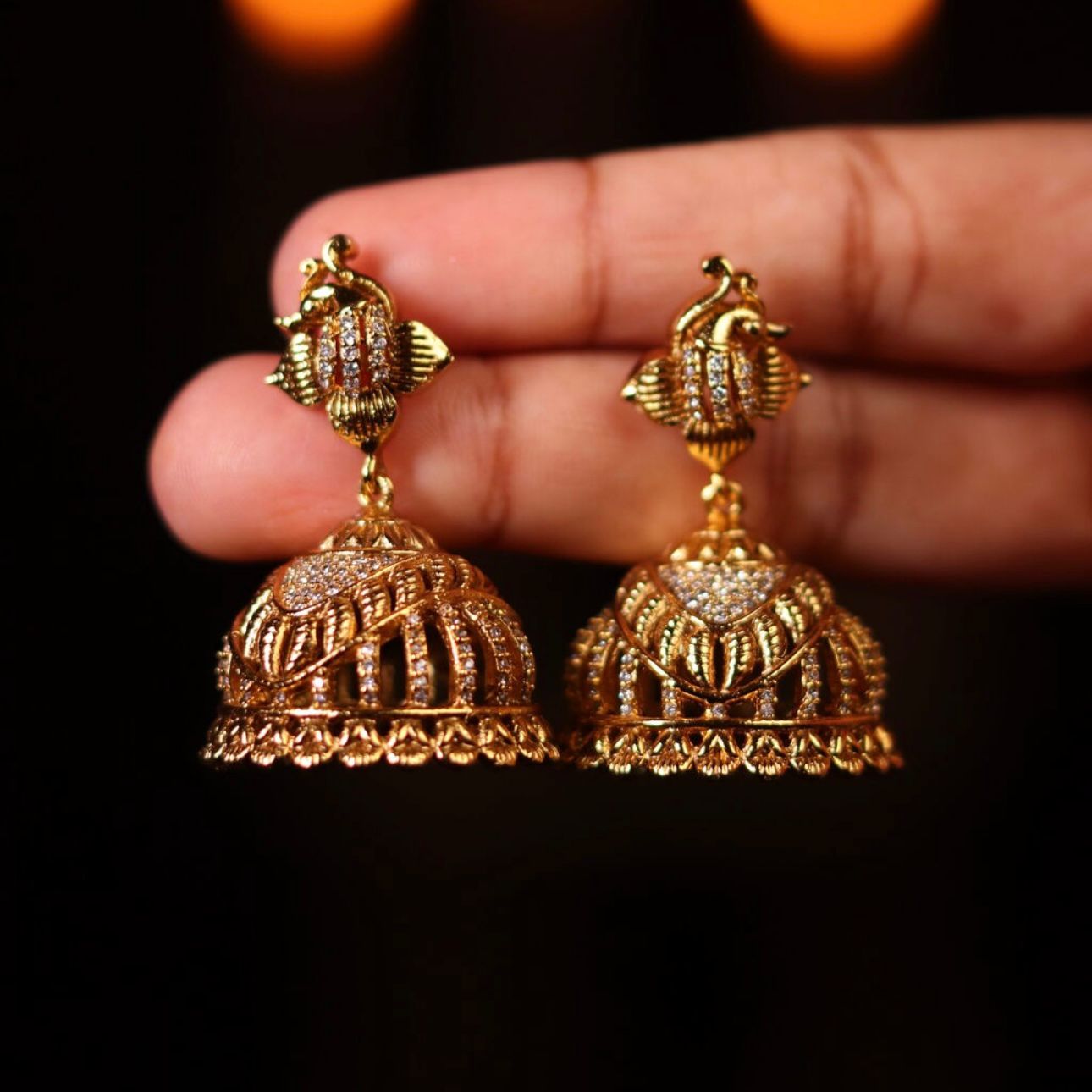 Peacock Design Stone Gold Jhumka J006-CR52