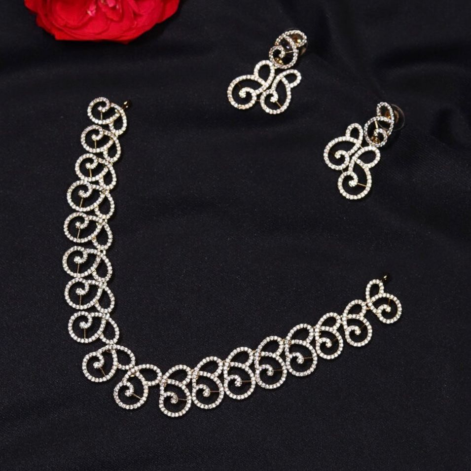 Wing Shape Sparkling AD  necklace- N0004-CR80